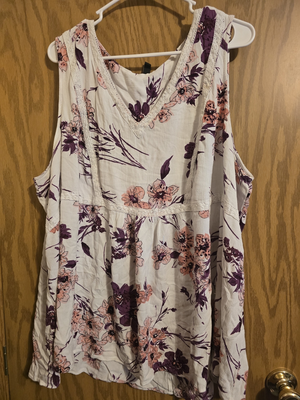 Lane Bryant Cream Floral V-Neck Tank Top - Pink & Purple